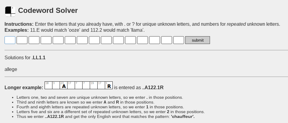 Codeword solver